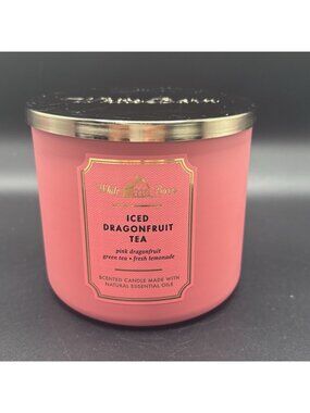 Bath & Body Works Iced Dragon Fruit Tea 3 Wick Candle 14.5 oz White Barn Tropic